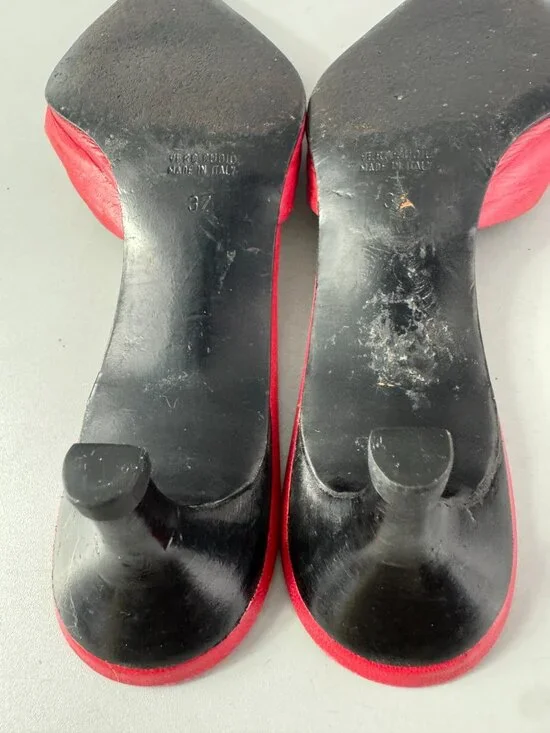 Marilena Red Leather Pointed-toe Kitty Heel Sandals, Size 37 - Picture 11 of 13